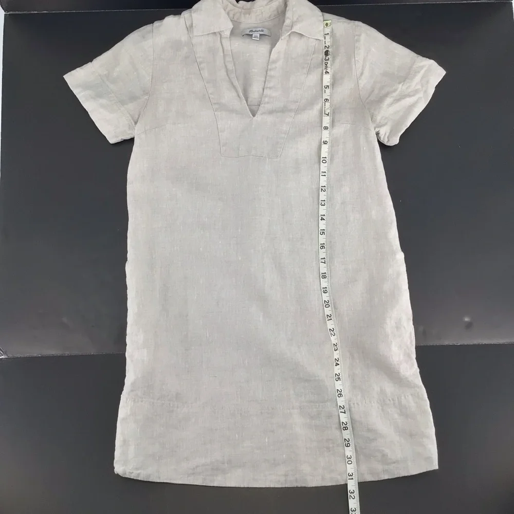 Madewell V-neck Palma Mini Dress in 100% Linen Natural Undyed nq627 Size XXS - Picture 6 of 13